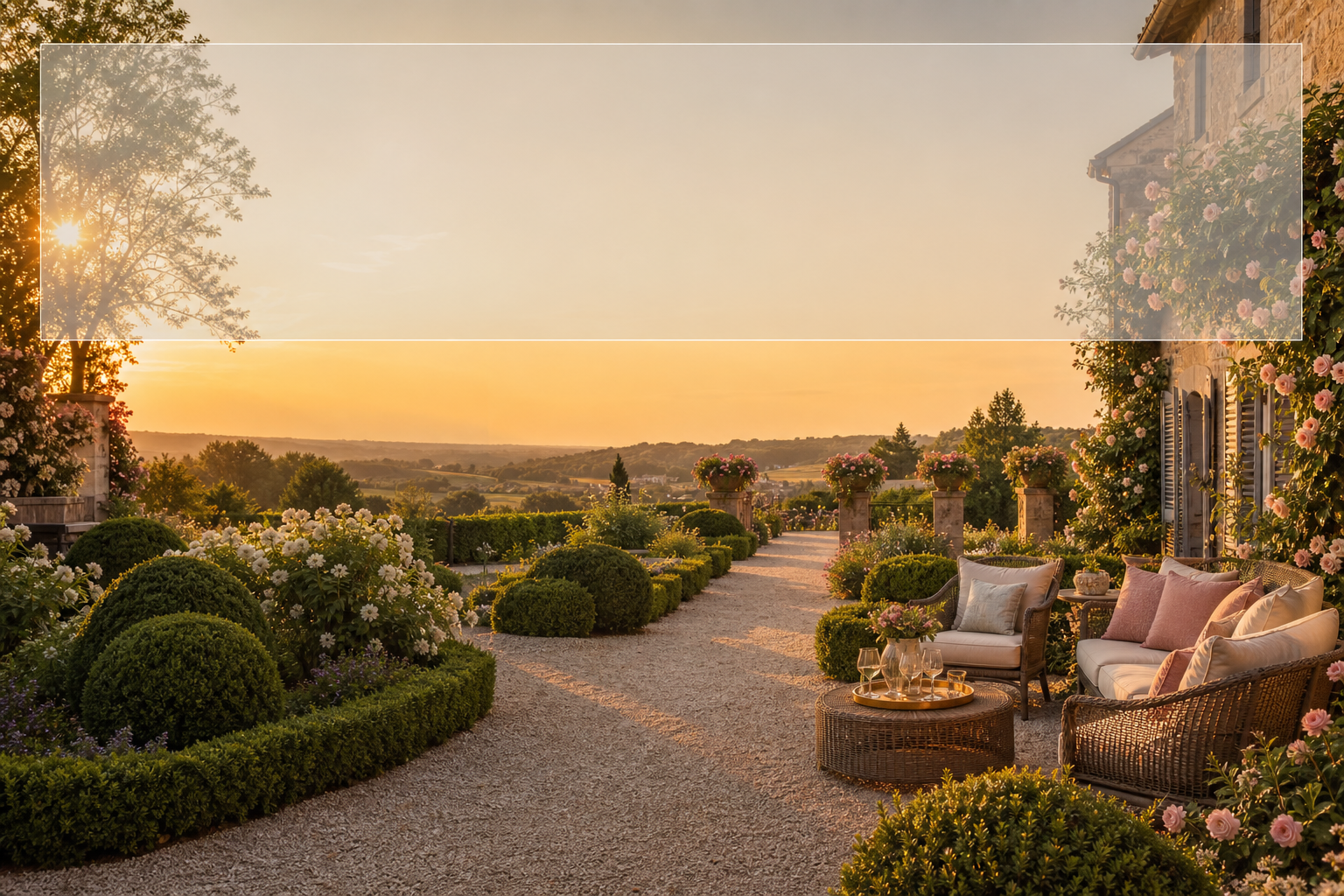 Jardin méditerranéen avec mobilier pierre bougainvilliers
