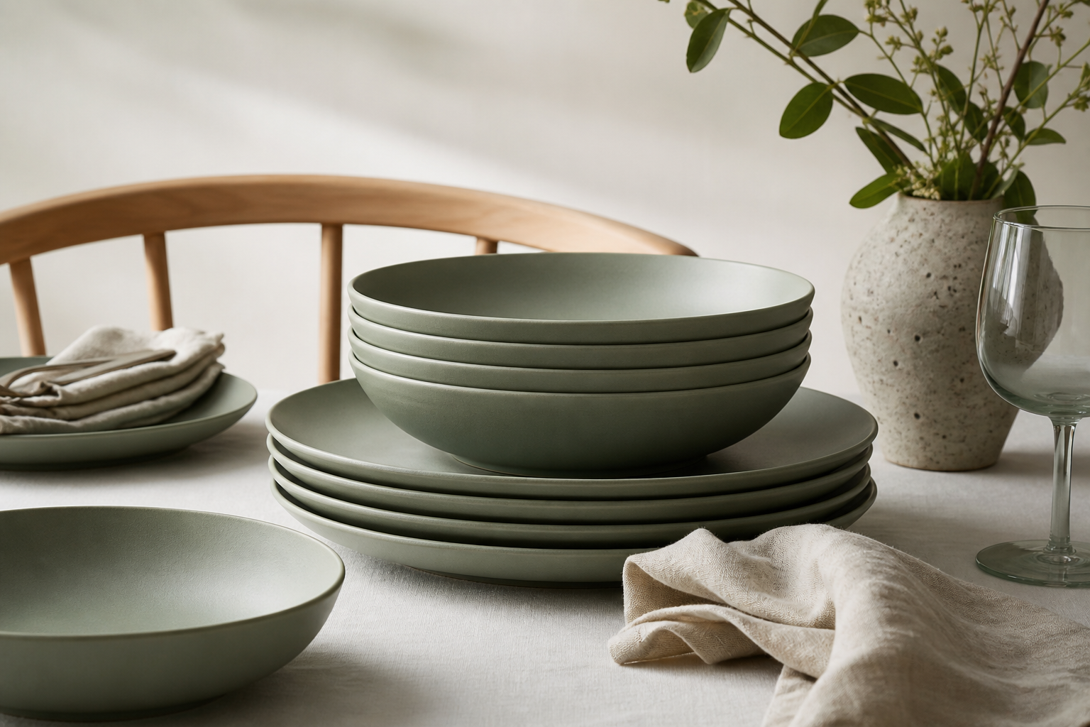 Assiettes vert sauge mates