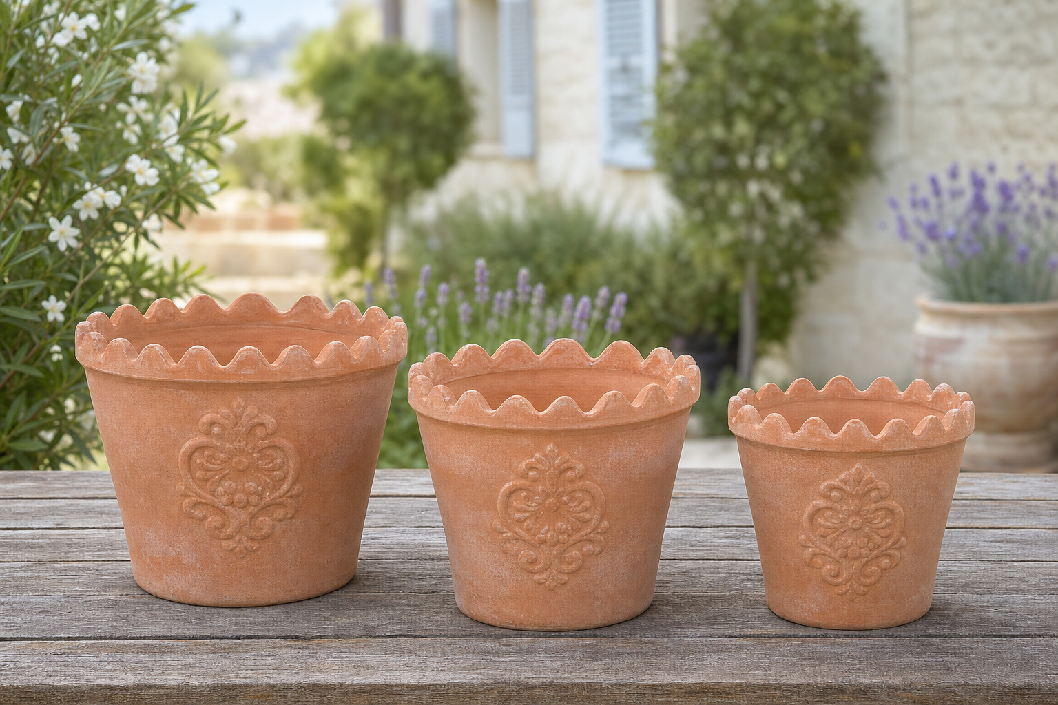 Pots terre cuite trio balcon
